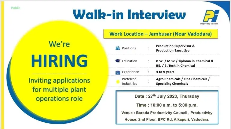 PI Industries Ltd. – Walk-In-Interview