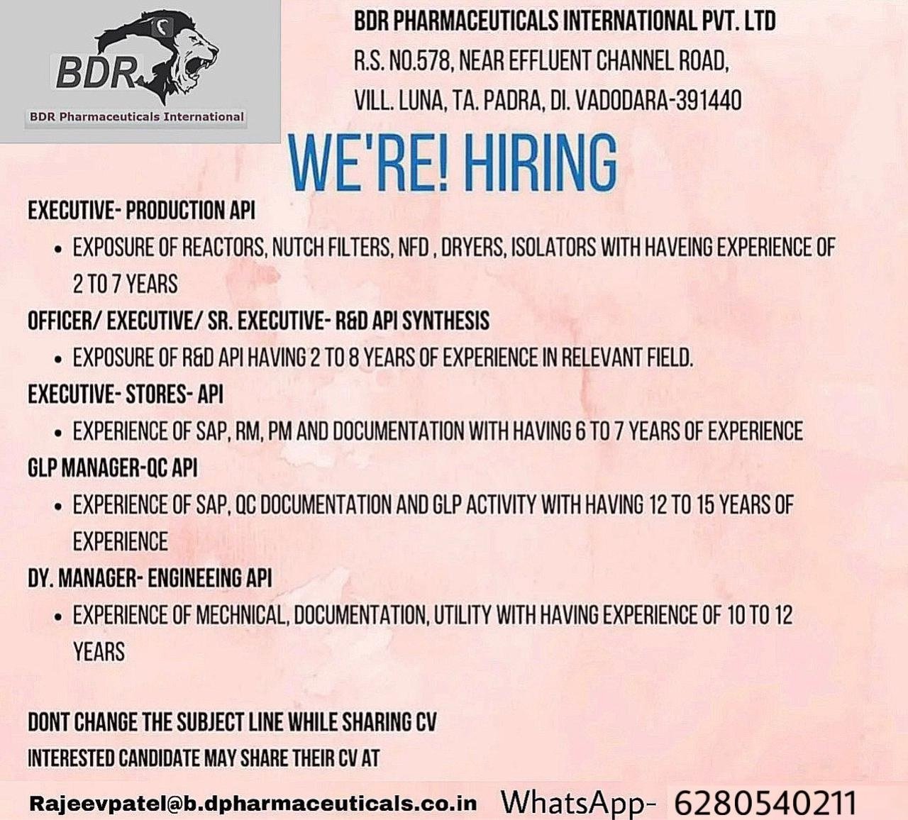 BDR Pharmaceuticals International-HIRING