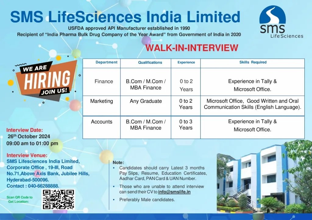 SMS Lifesciences-Walk-In Interviews