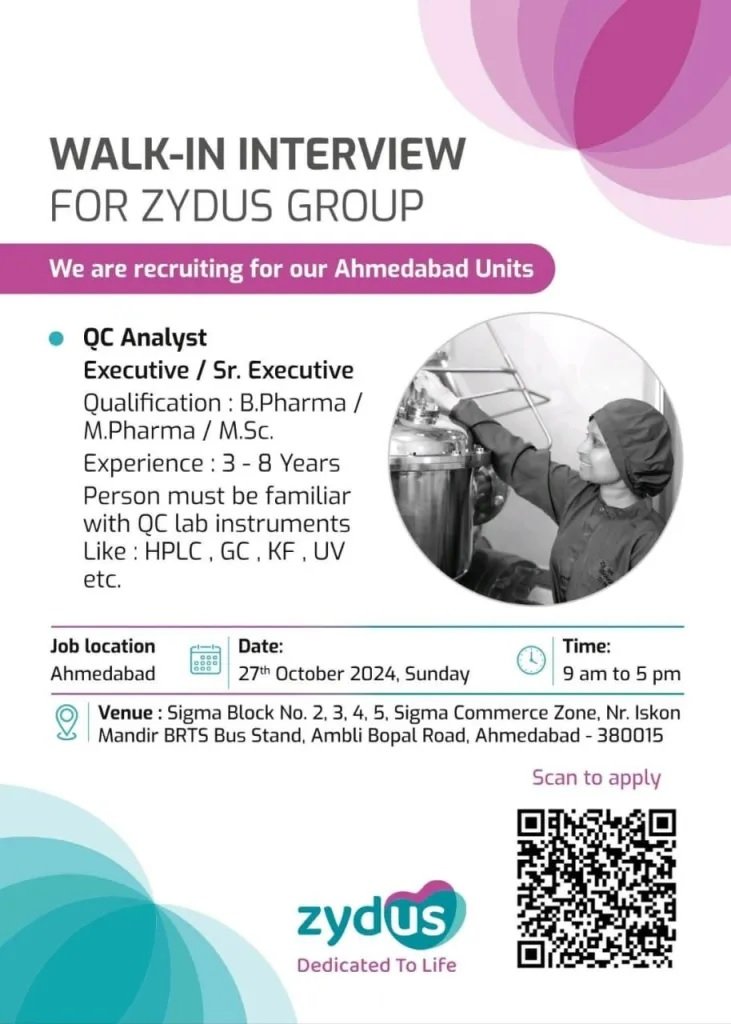 Zydus Group- walk-in interview