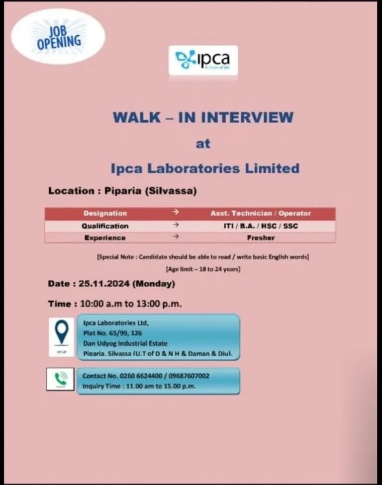 Indeed Jobs-Ipca Laboratories Ltd walk-in