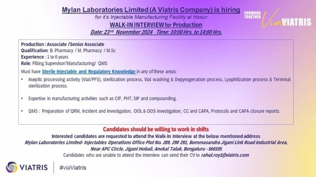  Indeed Jobs-Mylan Laboratories[Viatris Company]-Walk-In Interview