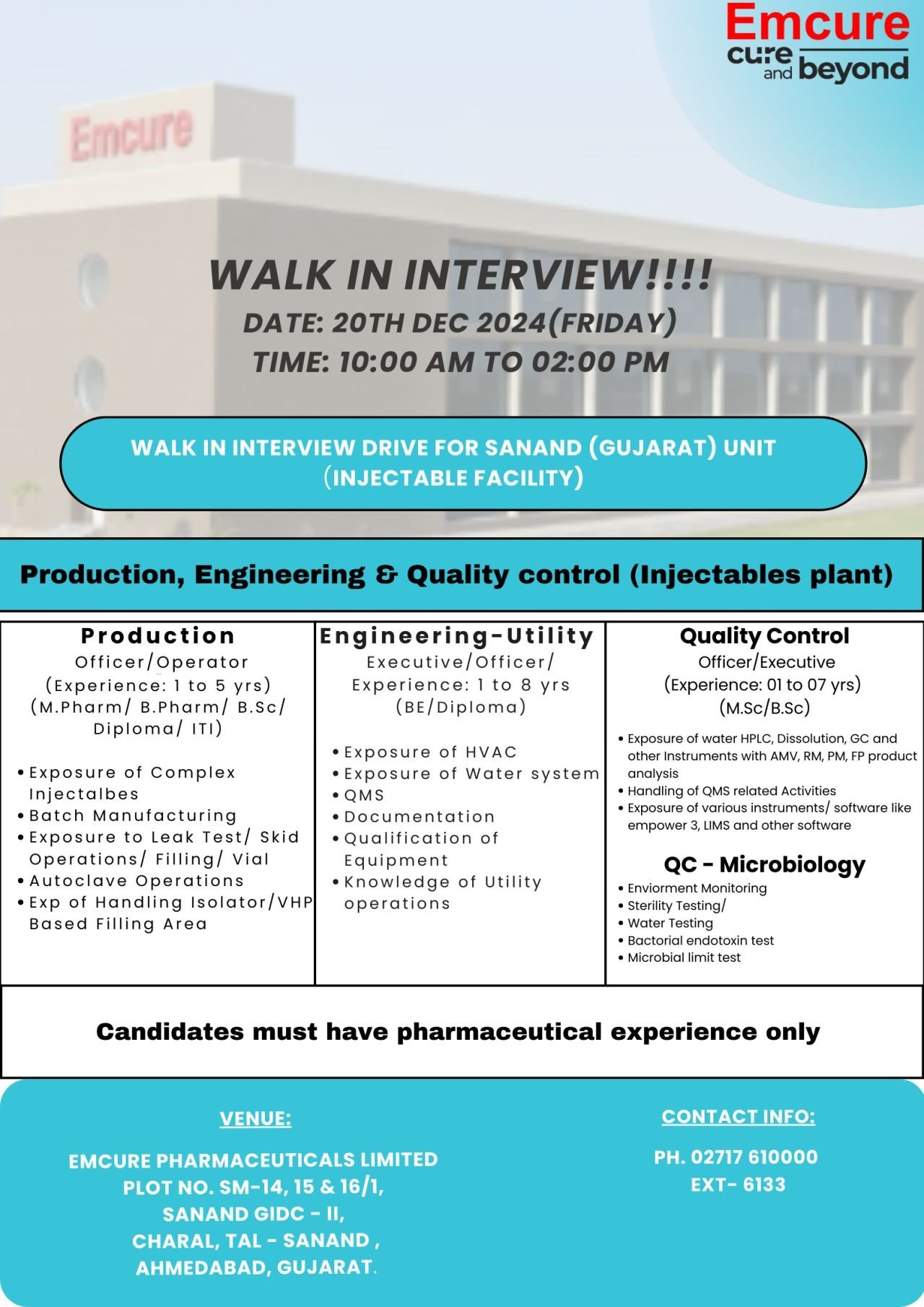 Indeed Jobs Emcure Pharma -Walk In Interview