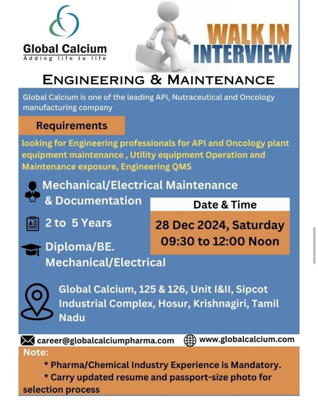 Indeed Jobs Global Calcium Walk In Interview