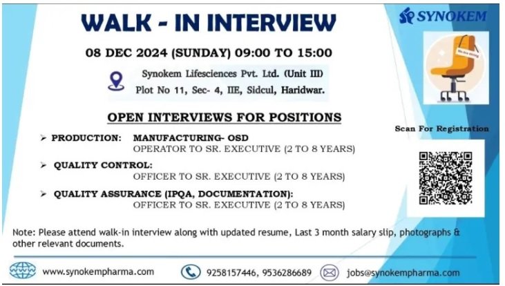 Indeed Jobs  Synokem Lifesciences Pvt. Ltd.-WALK-IN INTERVIEW