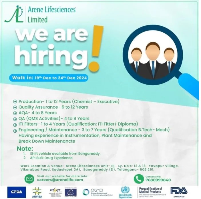 Indeed Jobs Arene Lifesciences walk-in drive