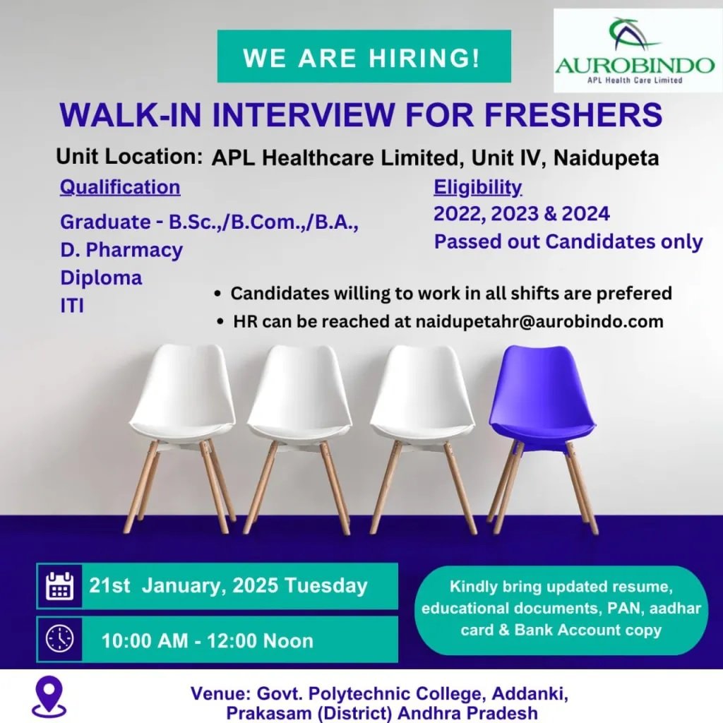 Indeed Jobs Aurobindo Pharma-Walk-In Interview