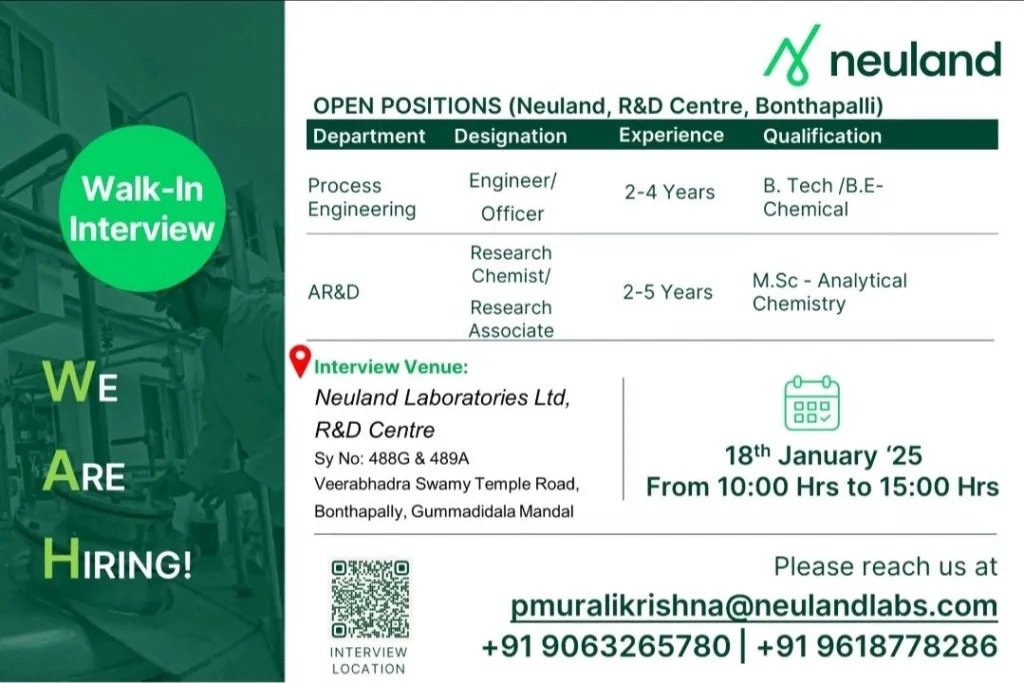 Indeed Jobs Neuland Laboratories Ltd Walk In Drive