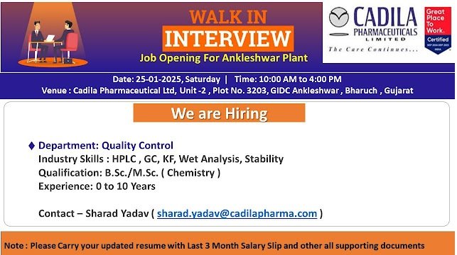 Indeed Jobs Cadila Walk In Interview