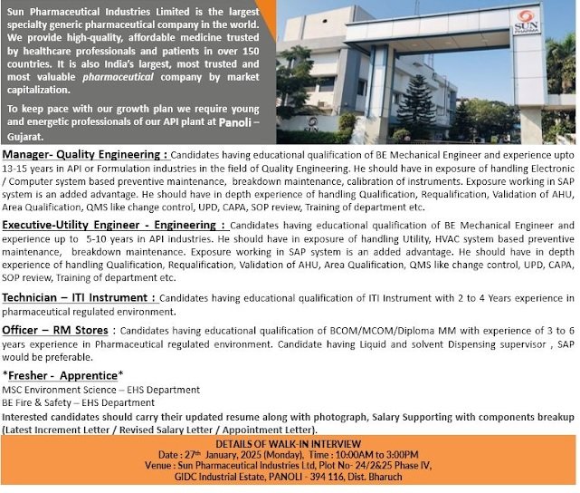 Indeed Jobs Sun Pharma- Walk In Interview